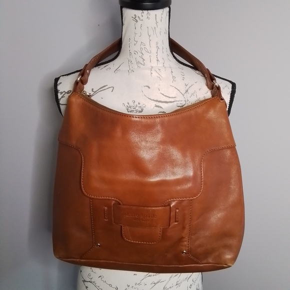 Kate Spade New York Vintage Leather Front Flap Hobo Shoulder Bag Brown - Picture 4 of 12